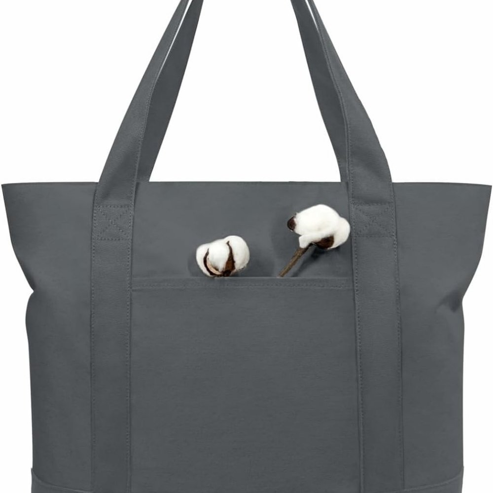 TOPDesign Stylish Canvas Tote Bag with an External Pocket, Grey